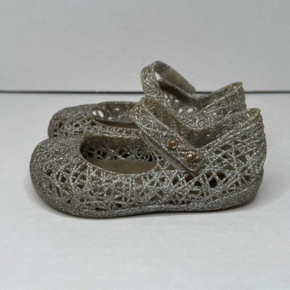 Mini Melissa girls Campana Zig Zag silver sparkle - Size 6